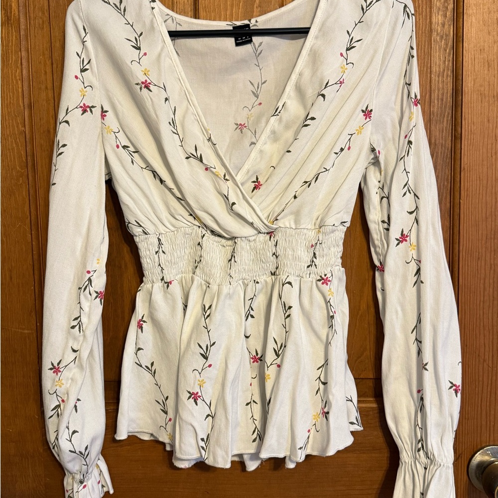 SHEIN White Floral Embroidered Blouse